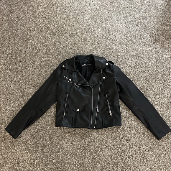 Zara Women's Black Leather Biker Jacket - Picture 1 of 5